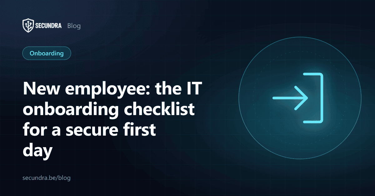 Illustration of a laptop with a checkmark, IT onboarding theme