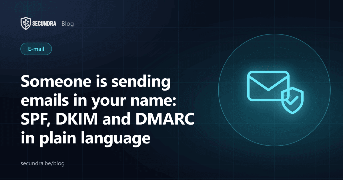 Illustration of an envelope with a seal and a checkmark, email spoofing theme