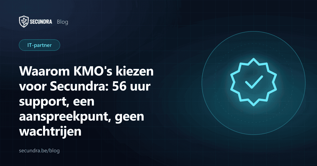 Illustratie van een badge met vinkje, thema waarom Secundra